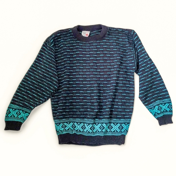 KR of NY Sweaters - KR of NY Vintage 80s Knit Sweater – Black & Teal